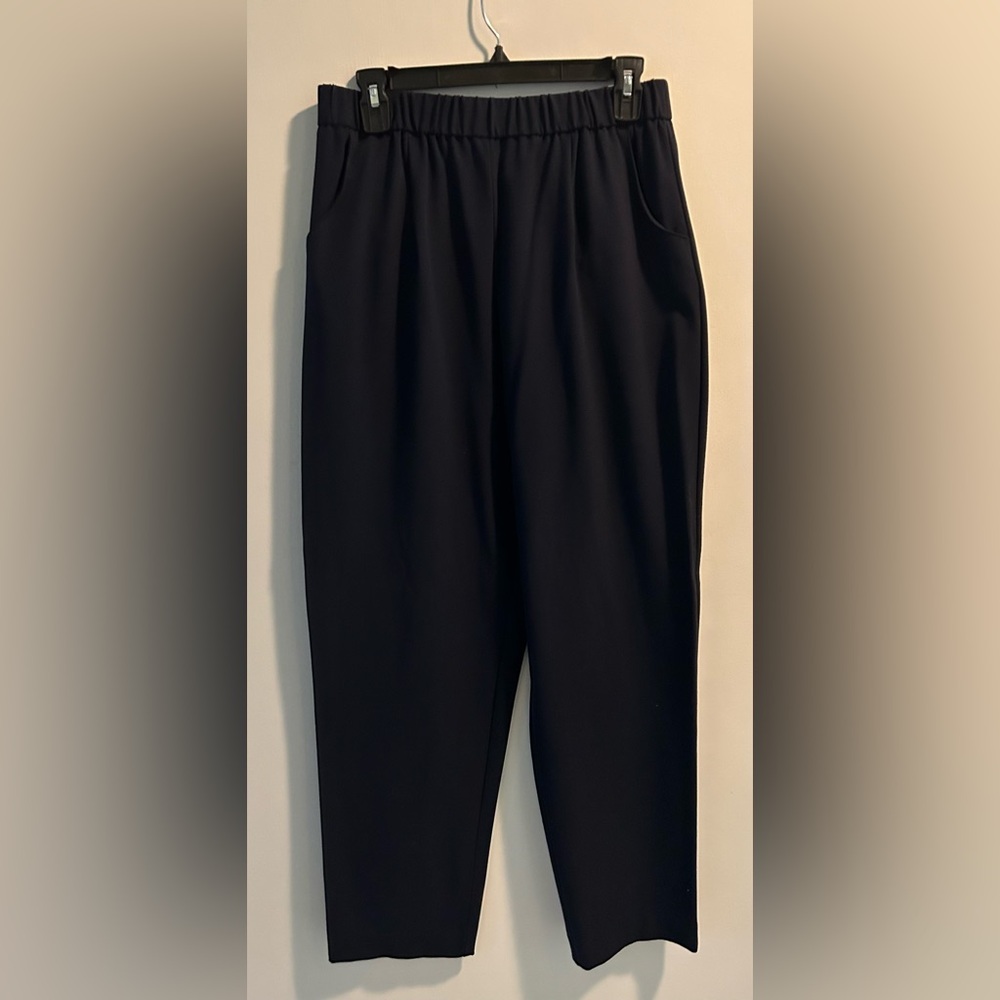 M Collection Blue Dress Pants Womens Size 12 Elastic Waist Pull On Career Slacks